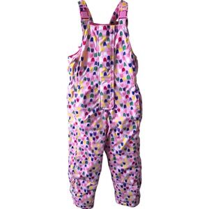 Pink Tulip Print Snow Bib Overalls Size Tag Missing {Refer To Meas} 7,8,9 Youth